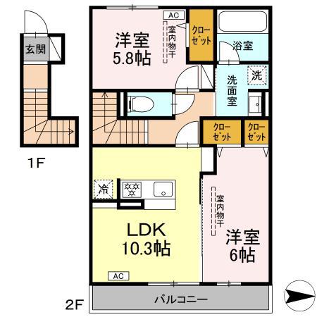 エスペランサ(2LDK/2階)の間取り写真