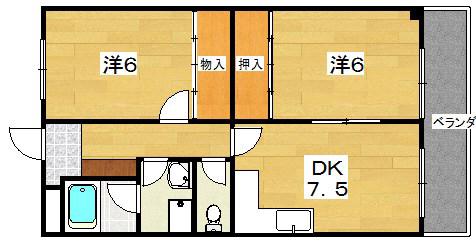 ハミングハイツ(2DK/3階)の間取り写真