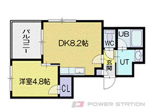 TEADA入船(1LDK/8階)の間取り写真