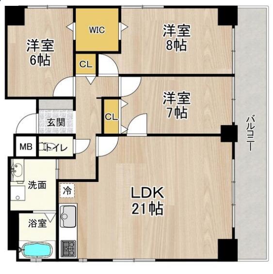 CITY SPIRE難波ウエストII(3LDK/3階)の間取り写真