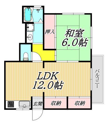 ハイツ友行(1LDK/2階)の間取り写真