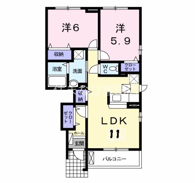 グレイス リリー B(2LDK/1階)の間取り写真