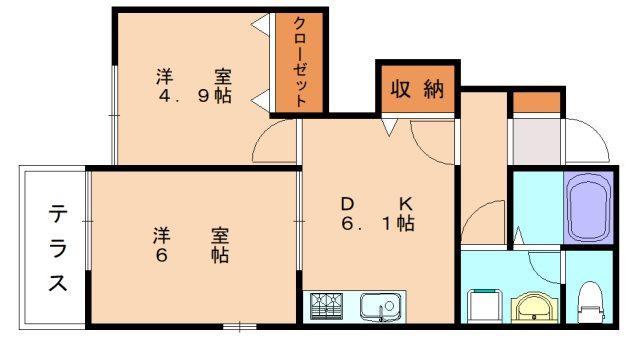 アヴニール遠賀C(2DK/1階)の間取り写真