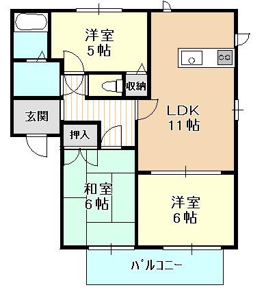 アネックス日根野(3LDK/1階)の間取り写真