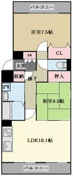 ドゥーブル檀渓(2LDK/1階)の間取り写真