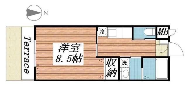 ルガール直川(1K/1階)の間取り写真