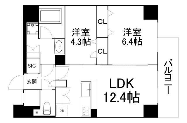 アーバネックス天満橋サウス(2LDK/15階)の間取り写真