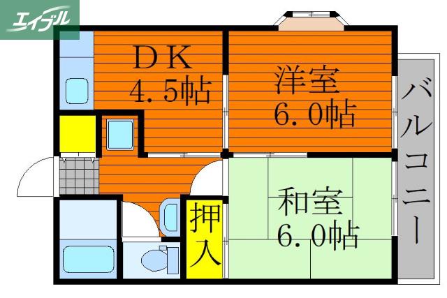 エステートピア平野(2DK/1階)の間取り写真