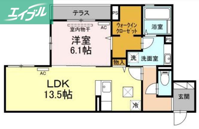 JR山陽本線 倉敷駅 徒歩6分 3階建 築5年(1LDK/2階)の間取り写真