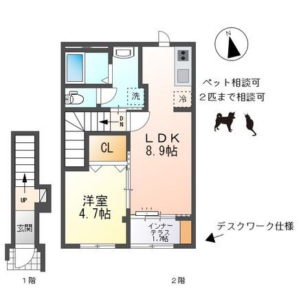 GRACIAI(1LDK/2階)の間取り写真