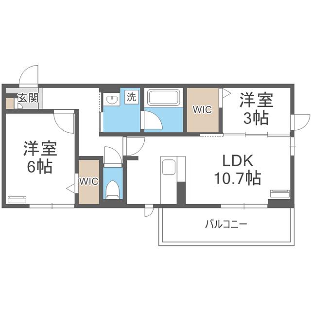 トリシア野多目I I(2LDK/2階)の間取り写真