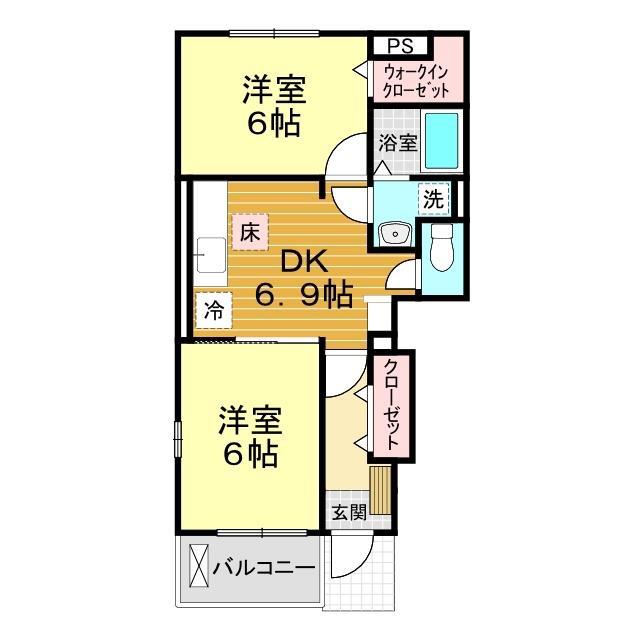 ラフィーネ不動上郷A(2DK/1階)の間取り写真