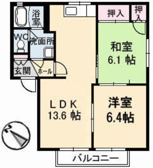 ディアス中山A棟(2LDK/2階)の間取り写真