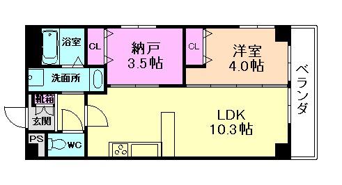 グランジュテ寺畑(1SLDK/3階)の間取り写真