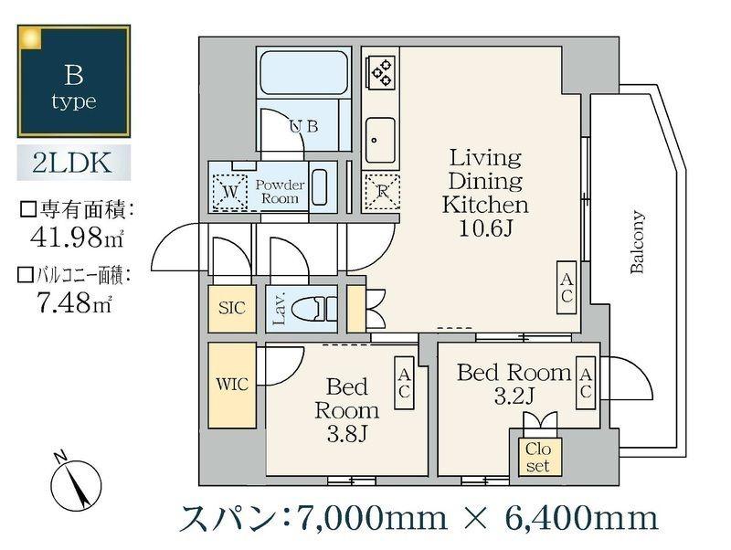 GARDEN XAVIS南蒲田(2LDK/12階)の間取り写真