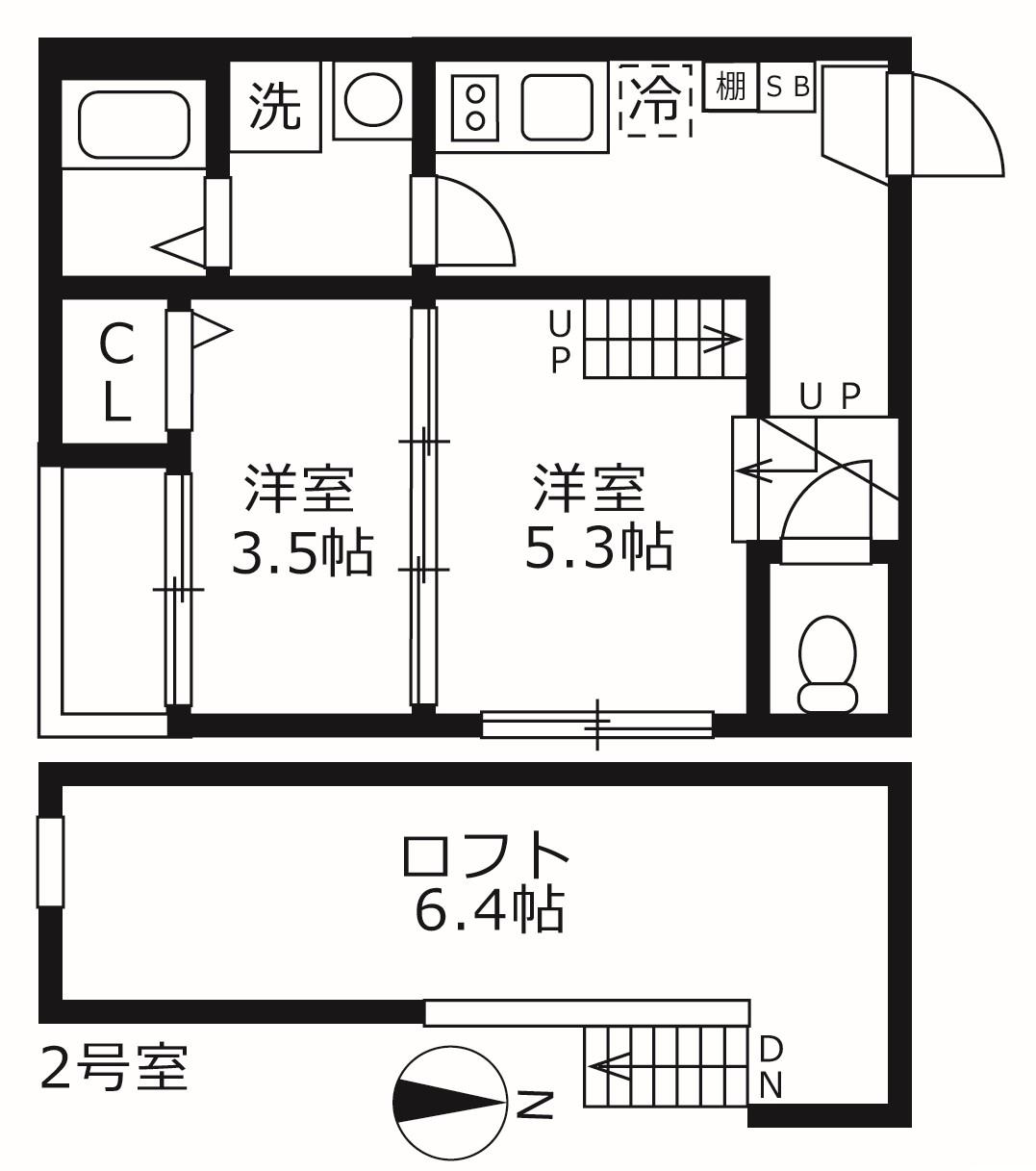 プラージュ外新町(2K/2階)の間取り写真