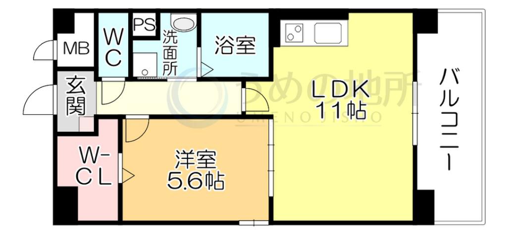 カサグランデ本町(1LDK/9階)の間取り写真
