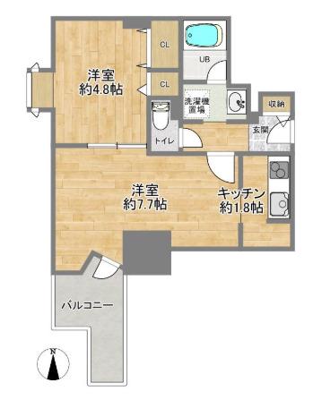 ネオハイツ西長堀(1LDK/2階)の間取り写真