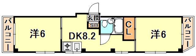 KMSコート(2DK/2階)の間取り写真