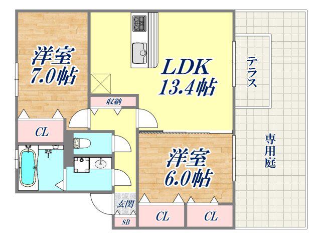 ディアコート神戸II(2LDK/2階)の間取り写真
