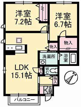 ノーブルウイング(2LDK/1階)の間取り写真