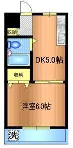 ヒエダビル(1DK/2階)の間取り写真