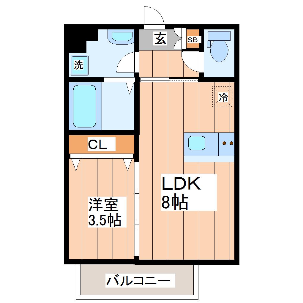 SYM五橋II(1LDK/3階)の間取り写真