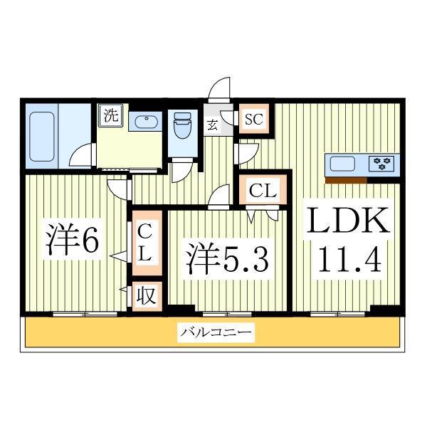 ソレイユ(2LDK/3階)の間取り写真