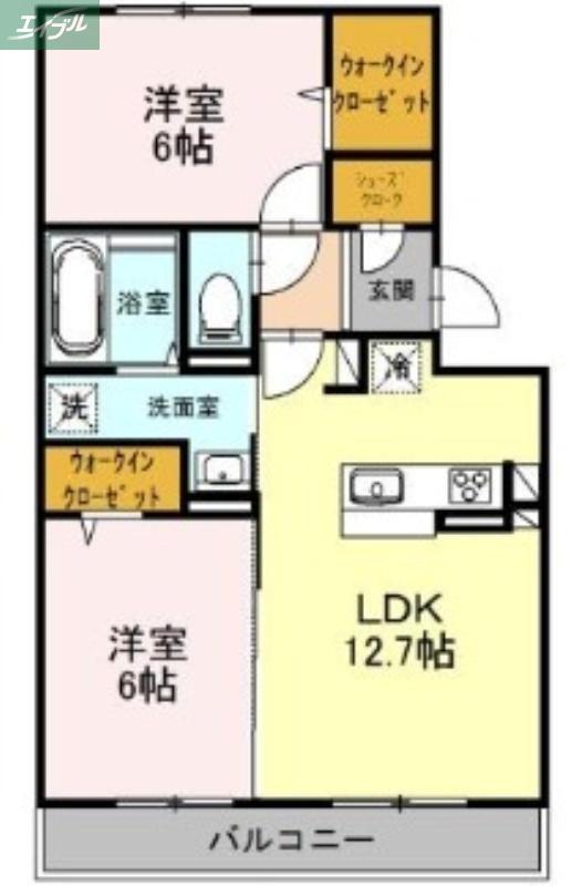 サニーフラット西市A棟(2LDK/2階)の間取り写真