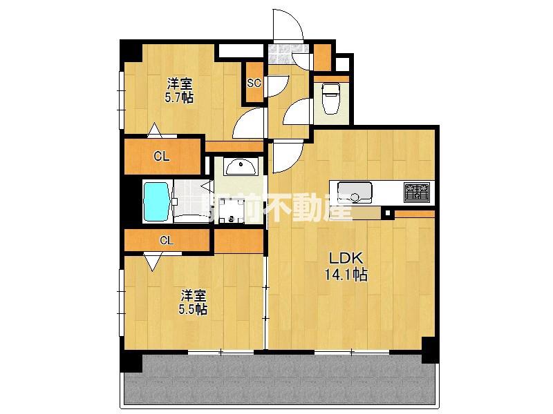 リバーランド大濠(2LDK/2階)の間取り写真