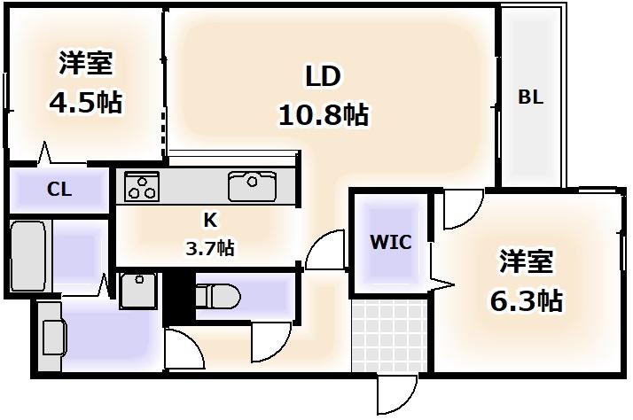 PASSARO GRANDE桃ヶ池(2LDK/1階)の間取り写真