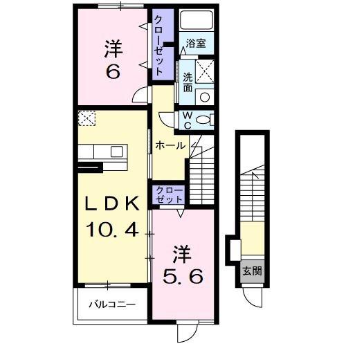 ベルクフルスB(2LDK/2階)の間取り写真