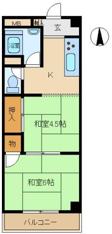 サンハイツ高崎(2K/7階)の間取り写真