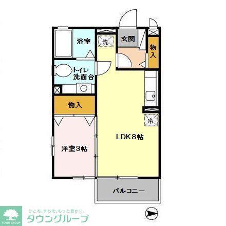 リビングタウン石川町A棟(1LDK/2階)の間取り写真