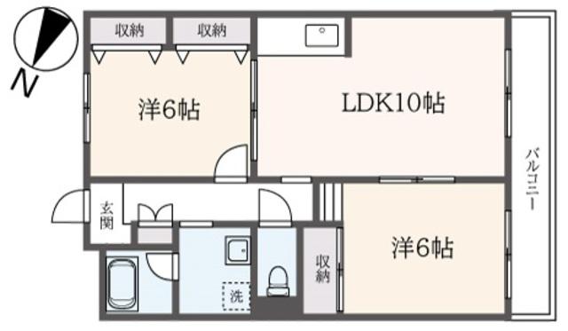 ルブニール稲田堤(2LDK/1階)の間取り写真