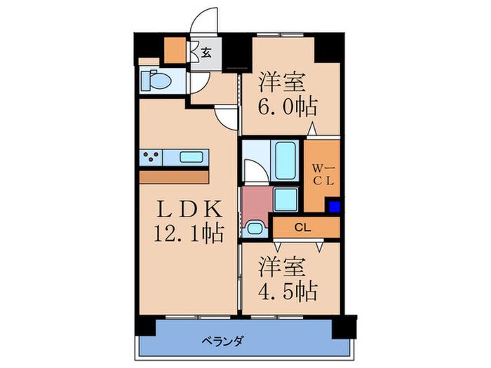 SINCERITY大淀(2LDK/9階)の間取り写真