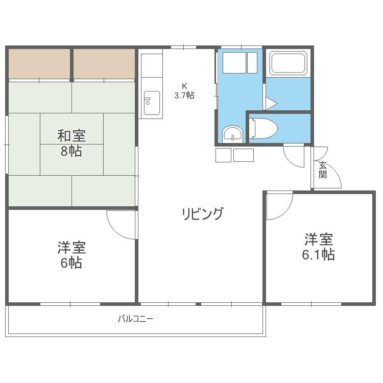 フラワー西尾B(3LDK/3階)の間取り写真