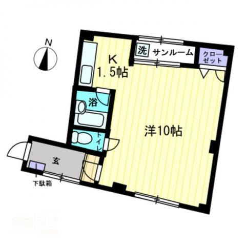 宮脇第15マンション(1K/3階)の間取り写真