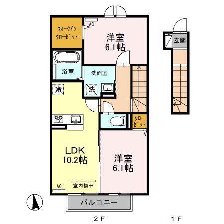 ボナール泉台B(2LDK/2階)の間取り写真