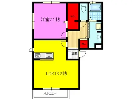 ボヌールK(1LDK/1階)の間取り写真