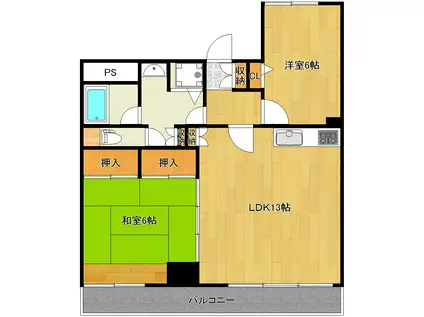 プレジデントビル(2LDK/3階)の間取り写真