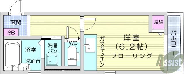 ソレイユE・Ⅱ(ワンルーム/2階)の間取り写真