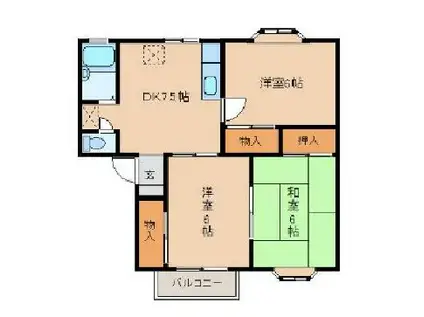 サウスコート(3DK/2階)の間取り写真