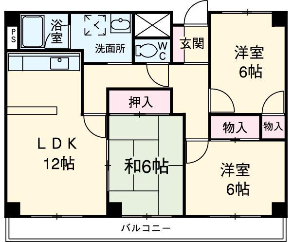ウィング春日井(3LDK/6階)の間取り写真