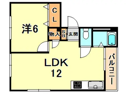 ボシュケ六甲(1LDK/2階)の間取り写真