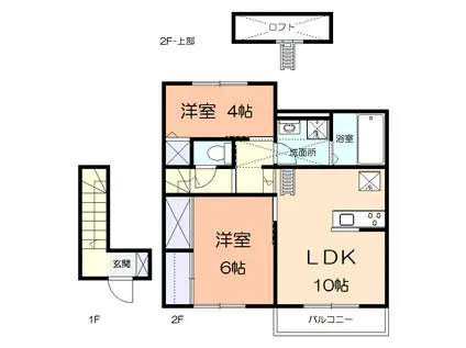 ウィステリア杉の森 B棟(2LDK/2階)の間取り写真