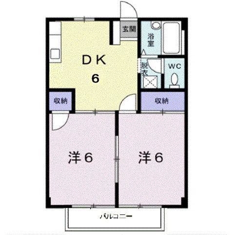サンハイツ藤B(2DK/2階)の間取り写真