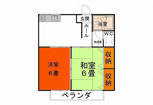 三島ハイツB棟(2DK/1階)の間取り写真