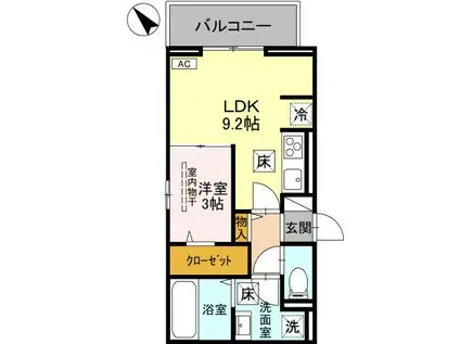クレシア武蔵浦和(1LDK/3階)の間取り写真