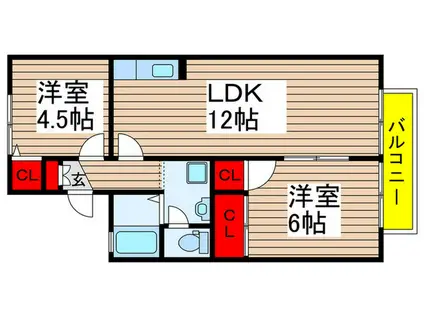 カサヴェールASAHI(2LDK/2階)の間取り写真